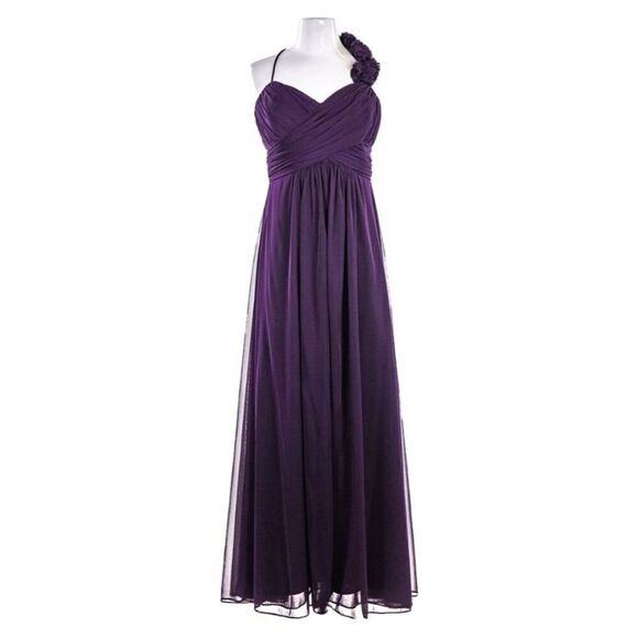 Cache Size 6 Flower Shoulder Long Formal Gown Dark Plum Purple Bridesmaid Gala - Picture 6 of 10